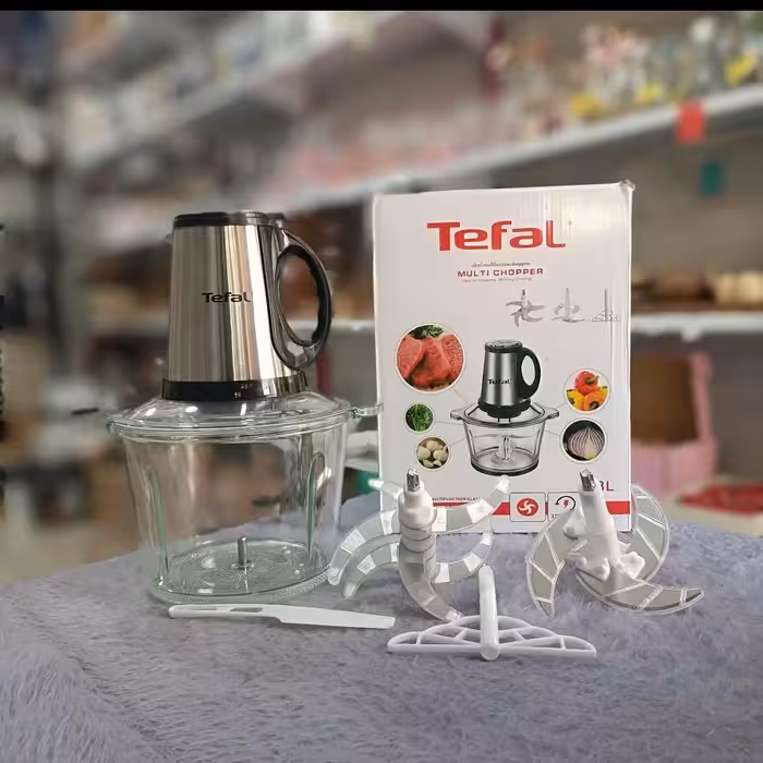 خردکن(غذاساز) تفال 6 تیغه،مخزن پیرکس 3.5 لیتری ،موتور سنگین ،4تیغه زاپاس،جنس تیغه استیل ضد زنگ،یک پره همزن