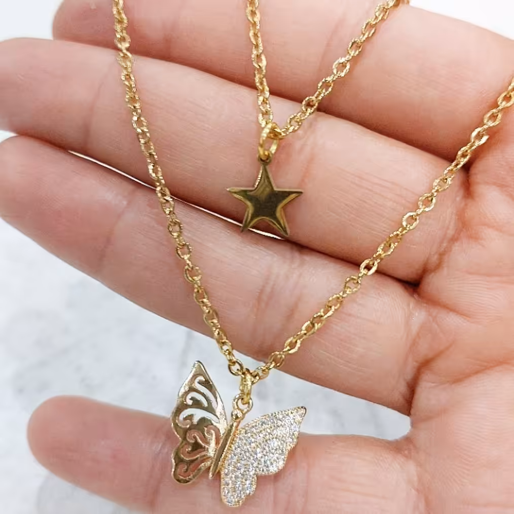 گردنبند شیک دو لاین رنگ ثابت استیل
