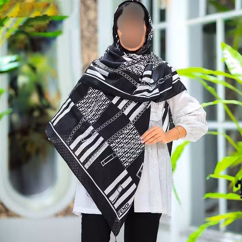 روسری سفید مشکی ( طرح دوم)