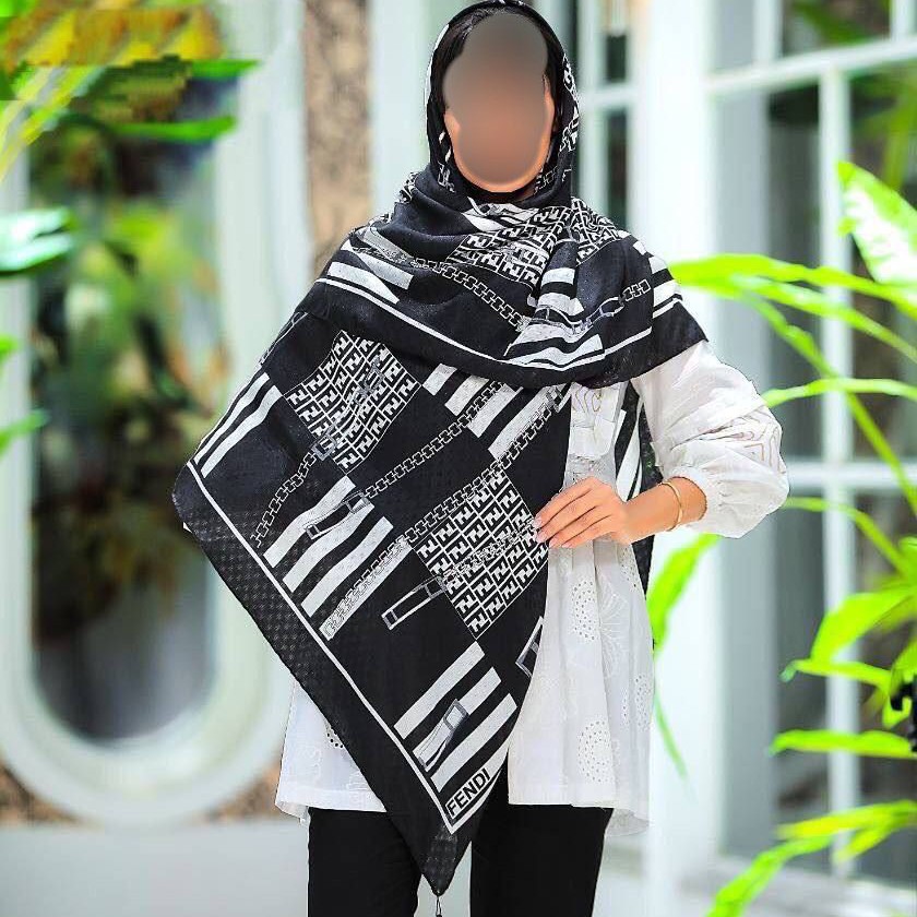روسری سفید مشکی ( طرح دوم)