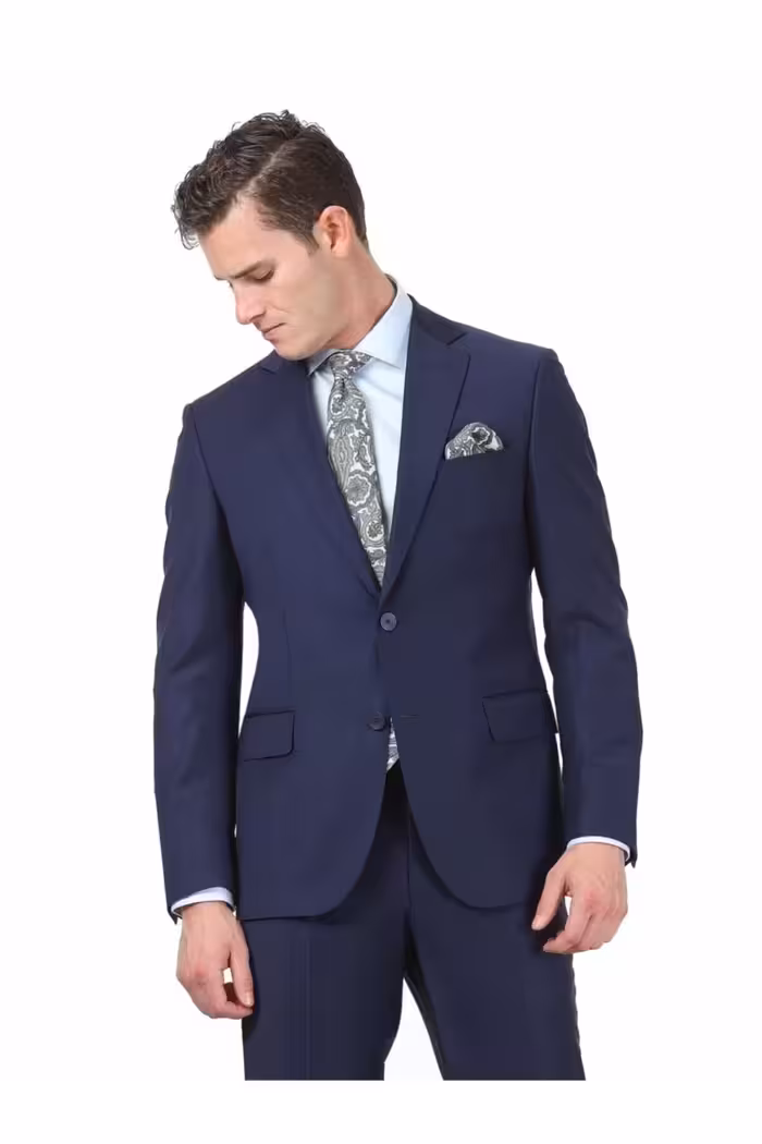 کت وشلوار آبی مردانه Saks Blue 4 قطره معمولی مناسب قالب راحت و شلوار بافته شده Kip