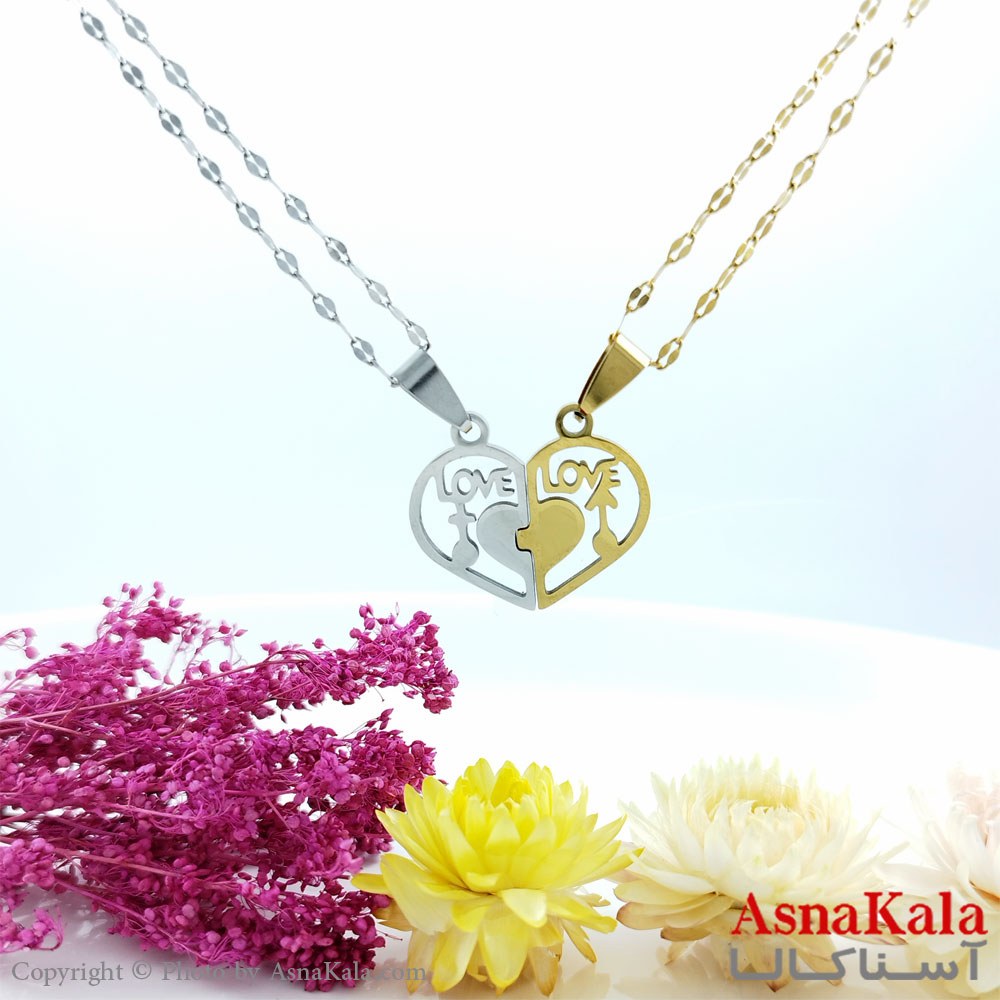 ست گردنبند دوتیکه و دونفره قلب عشق LOVE استیل کد GNB1616W