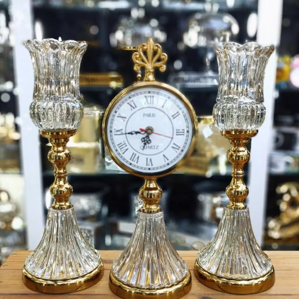 ست ساعت شمعدان فلزی