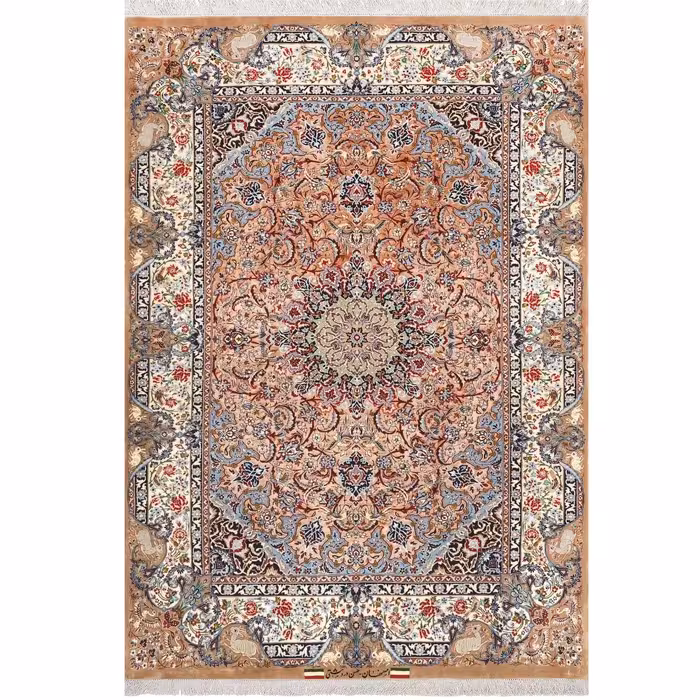 فرش ماشینی زانیس ارسال رایگان کد538سنتی طرح اصفهان  گلبهی دو رو سایز 42x30 سانت