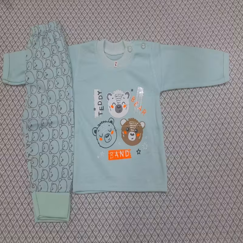 بلوز شلوارنوزادی  سایز 2و3 طرح سبز سه کله