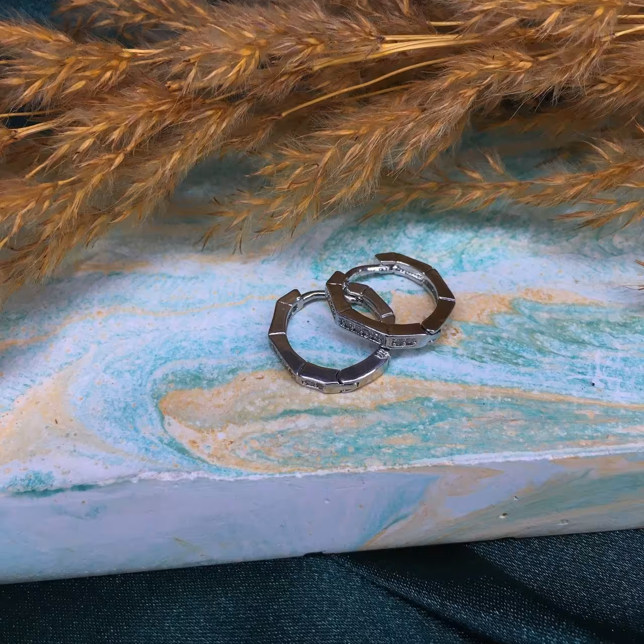 گوشواره حلقه جواهری رنگ ثابت ضدحساسیت کار ترک کد PG056320