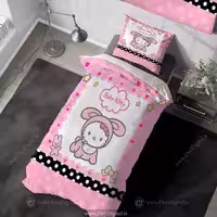 روتختی سفید صورتی baby kitty با پاپیون و عروسکش pk-3636