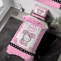روتختی سفید صورتی baby kitty با پاپیون و عروسکش pk-3636