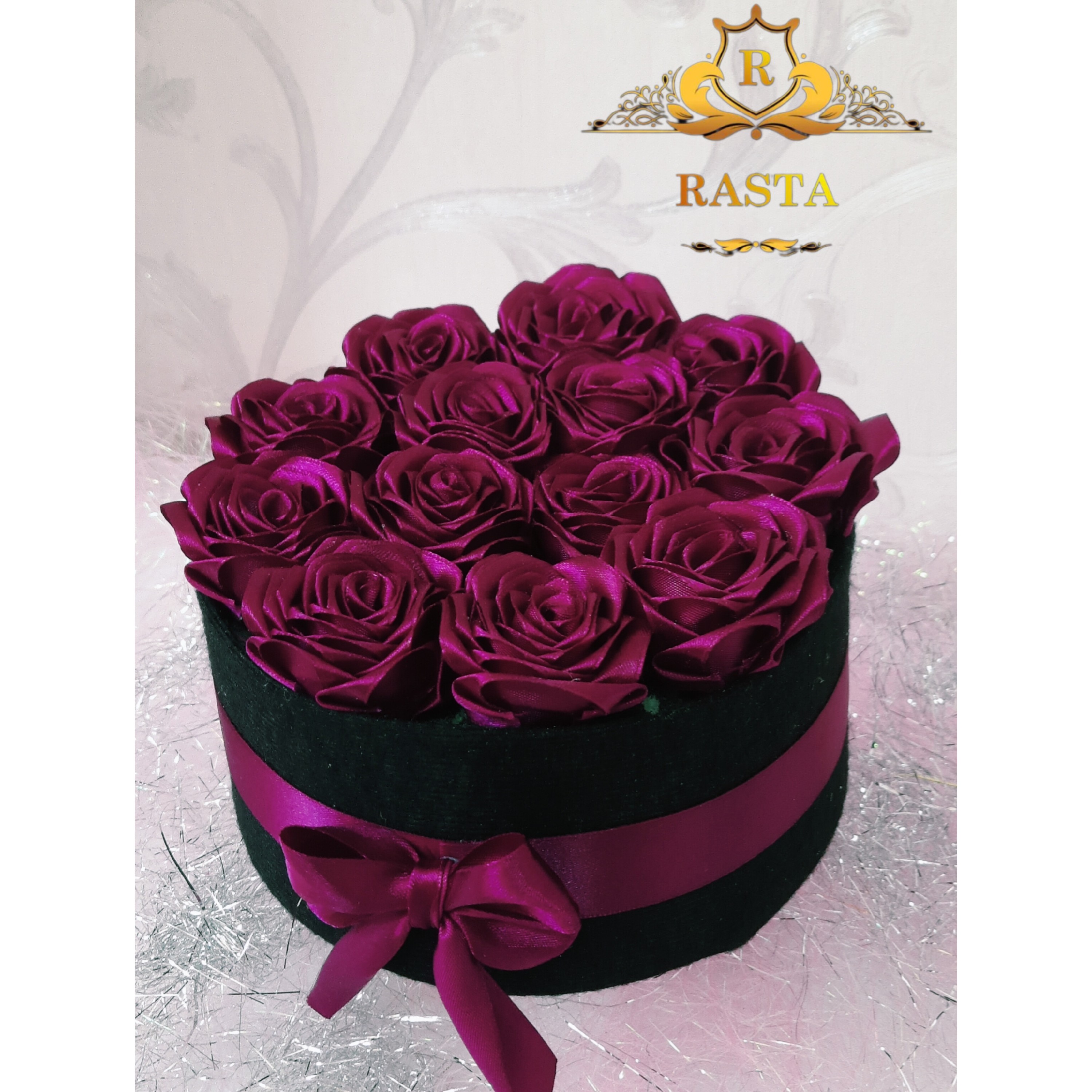 باکس گل رز روبانی بنفش