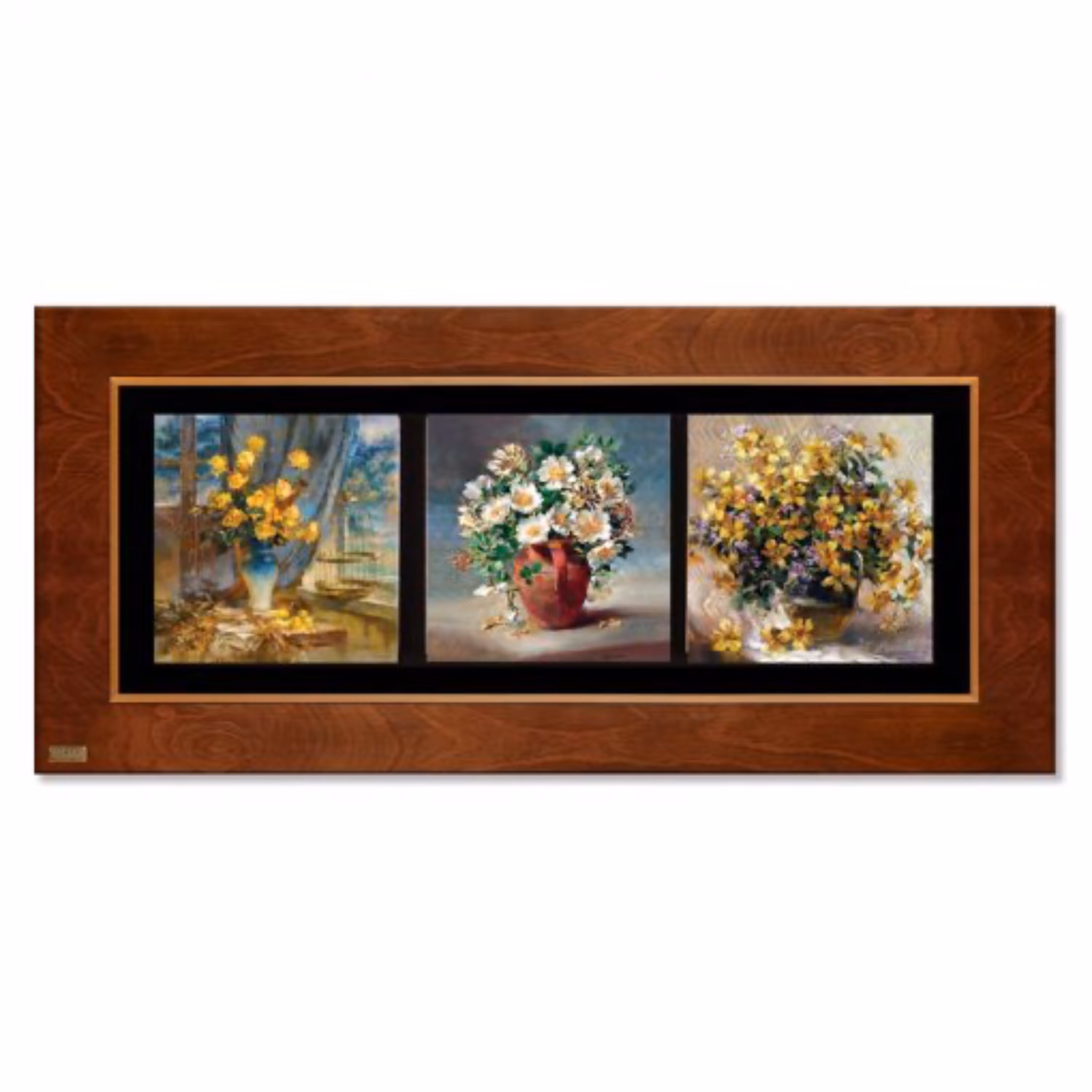 تابلو نقاشی سه تکه چوبی گل های یاسمن مدل FWSB-3P-84X40-A