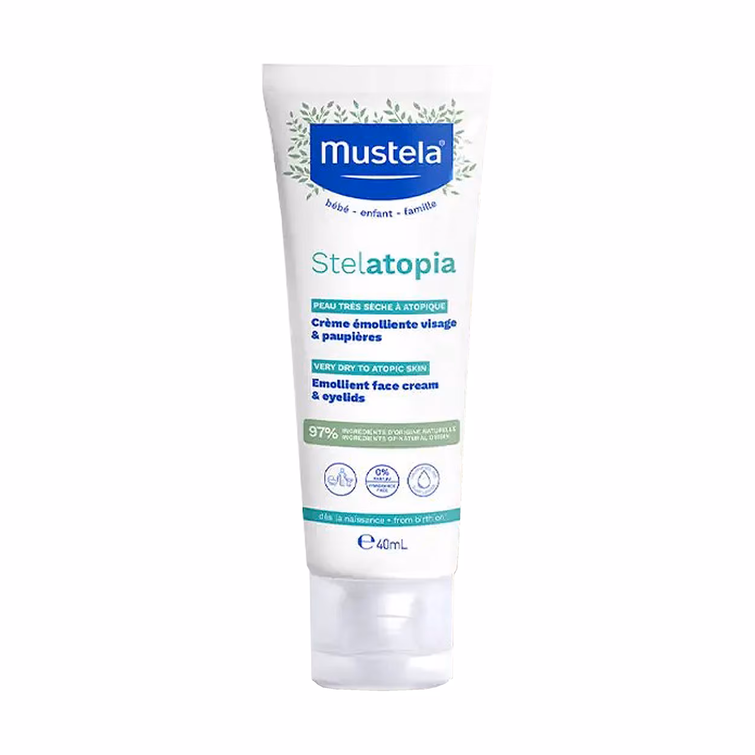 کرم نرم کننده صورت و پلک کودک موستلا مدل استلاتوپیا mustela حجم 40 میلی لیتر