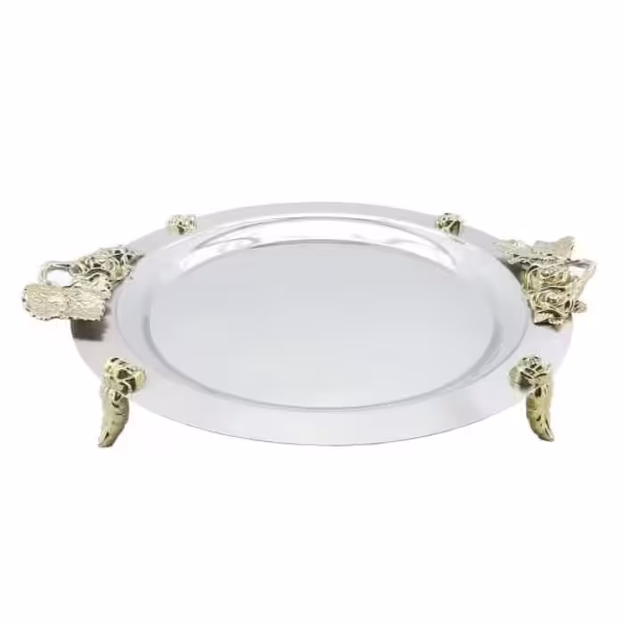 سینی استیل نگار مدل رز   دسته طلایی رنگ کد 308