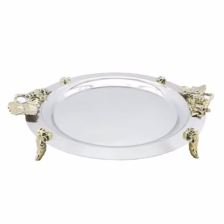 سینی استیل نگار مدل رز   دسته طلایی رنگ کد 308