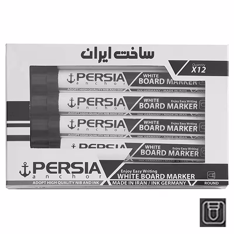 خرید ماژیک وایت برد پرشیا نوک گرد مشکی بسته 12 عددی