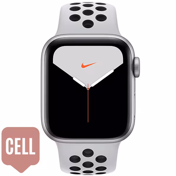 سری 5 نایکی مردانه سلولار Silver Aluminum Case with Pure Platinum/Black Nike Sport Band - Hiapple.ir