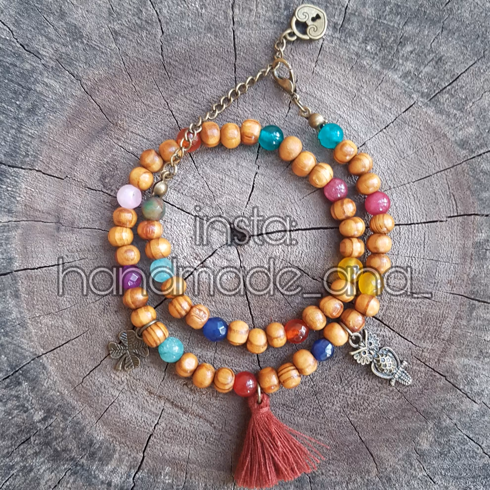 دستبند رنگی رنگی سنگ و چوب