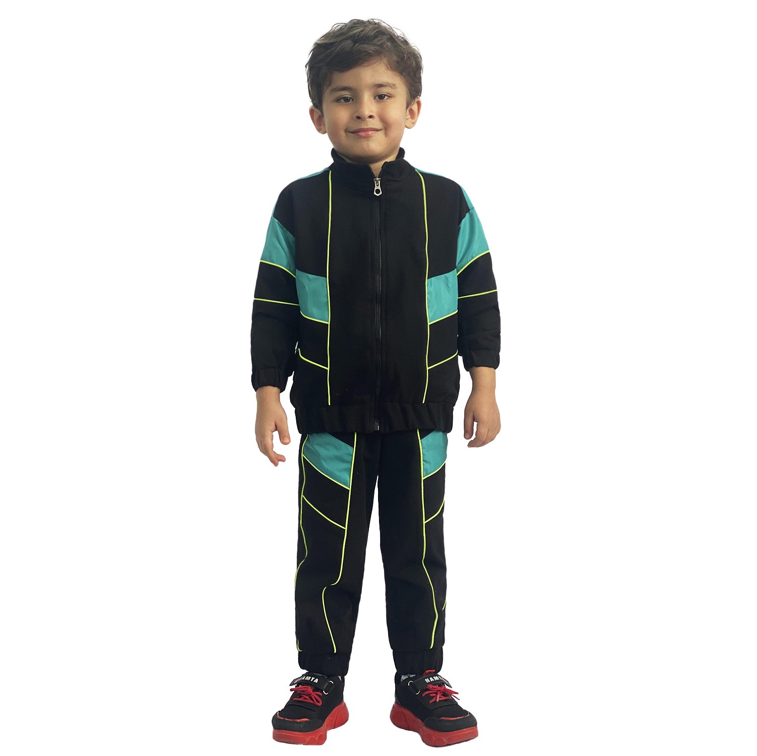 ست سویشرت و شلوار مشترک دخترانه و پسرانه M405 برشاد رنگ سبز-مشکی سایز 140