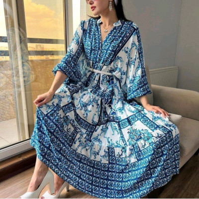 پیراهن ساحلی زنانه پوپلین پنبه مدل ساحلی مریم