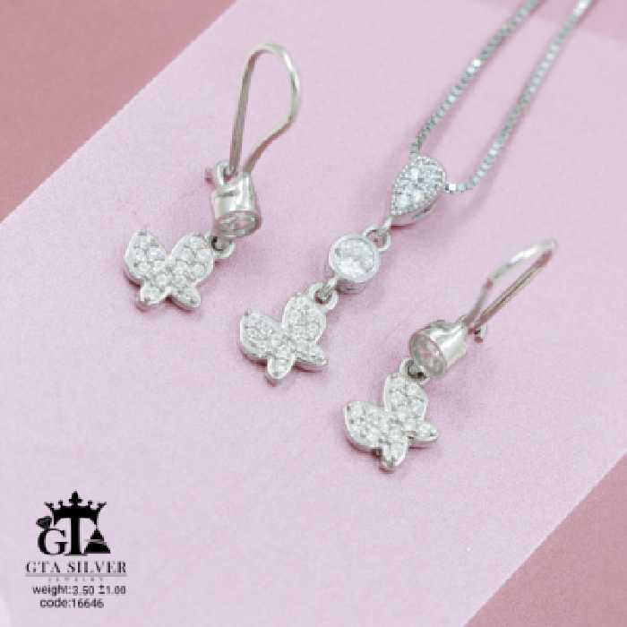 نیم ست نقره مدل پروانه ی قیمت مناسب گوشواره عصایی کد 16646