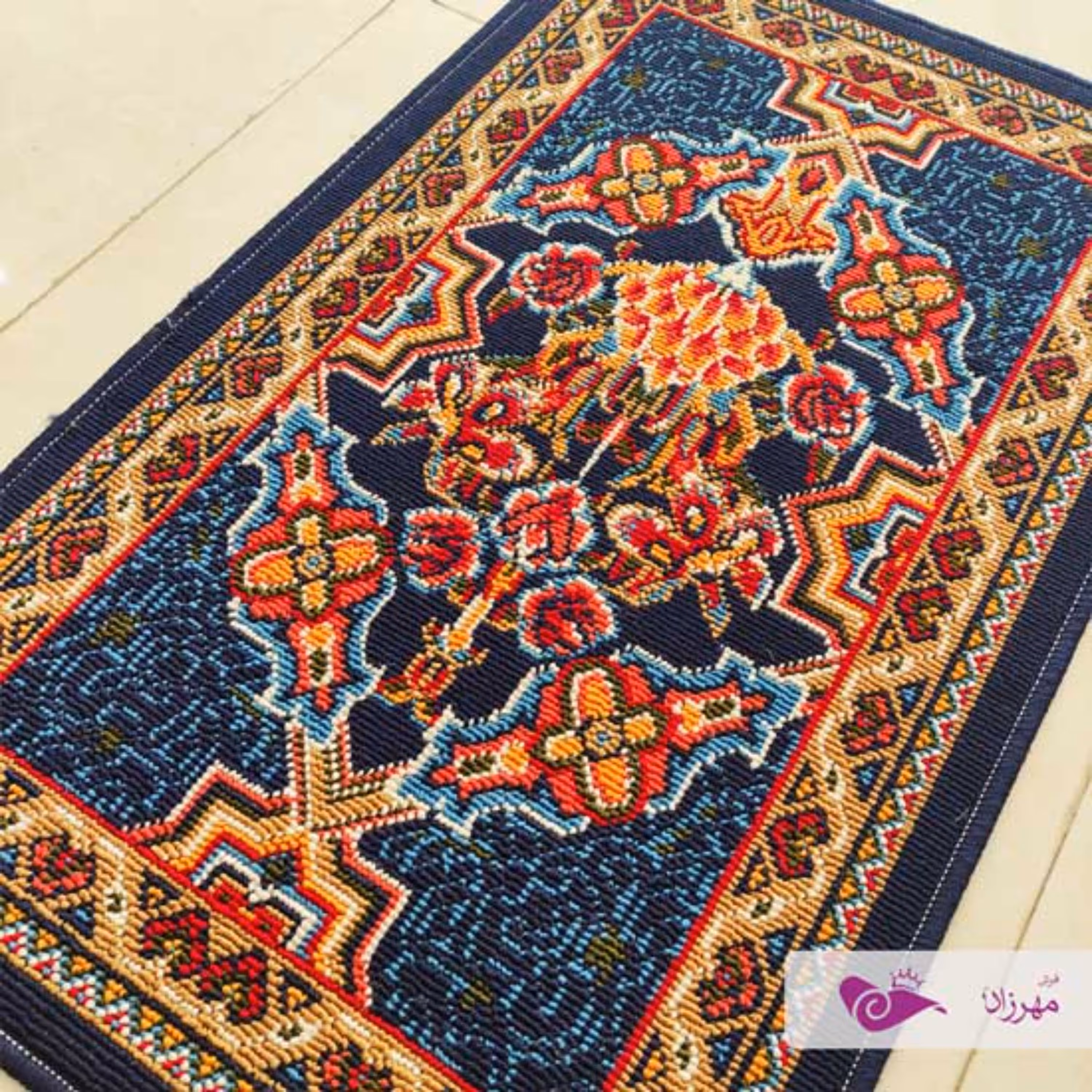 گلیم ماشینی 60 در 100 نقشه بوته سرمه ای 