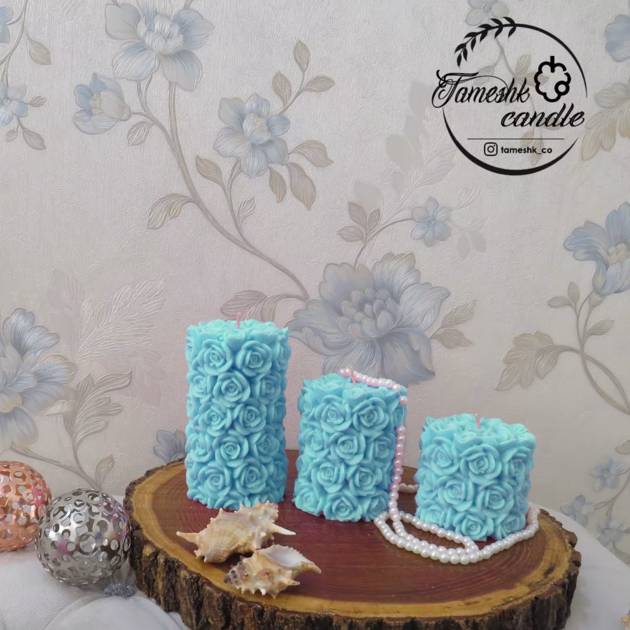 ست شمع استوانه گلدار