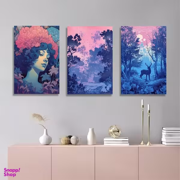 تابلو شاسی بکلیت طرح جنگل و چهره و گوزن مدل SH-1174  مجموعه 3 عددی