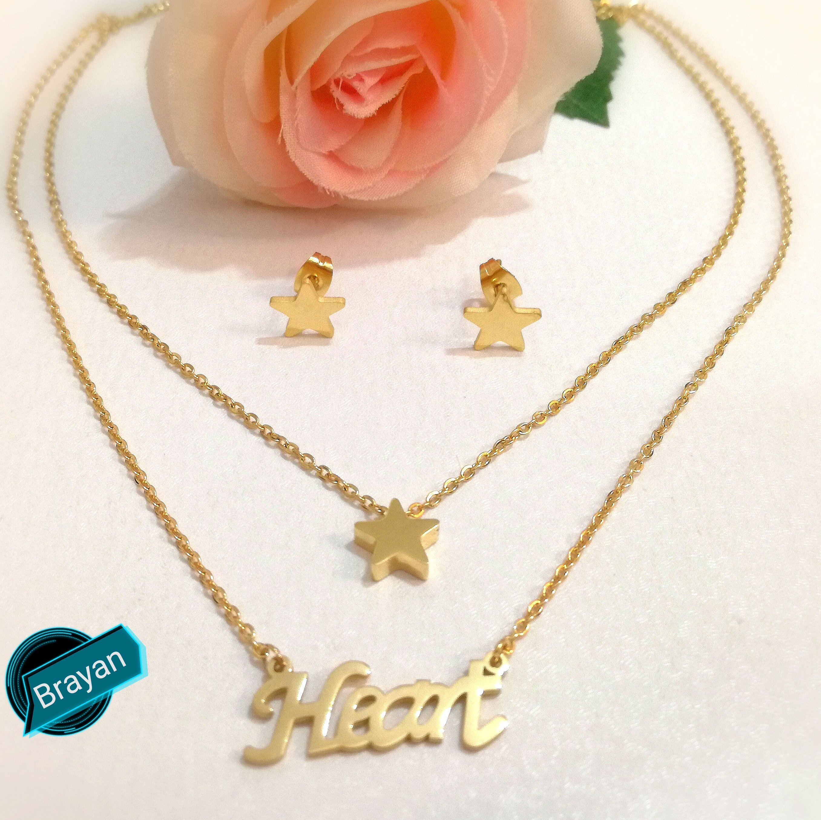 نیم ست استیل رنگ ثابت 2لاین طرح ستاره و heart