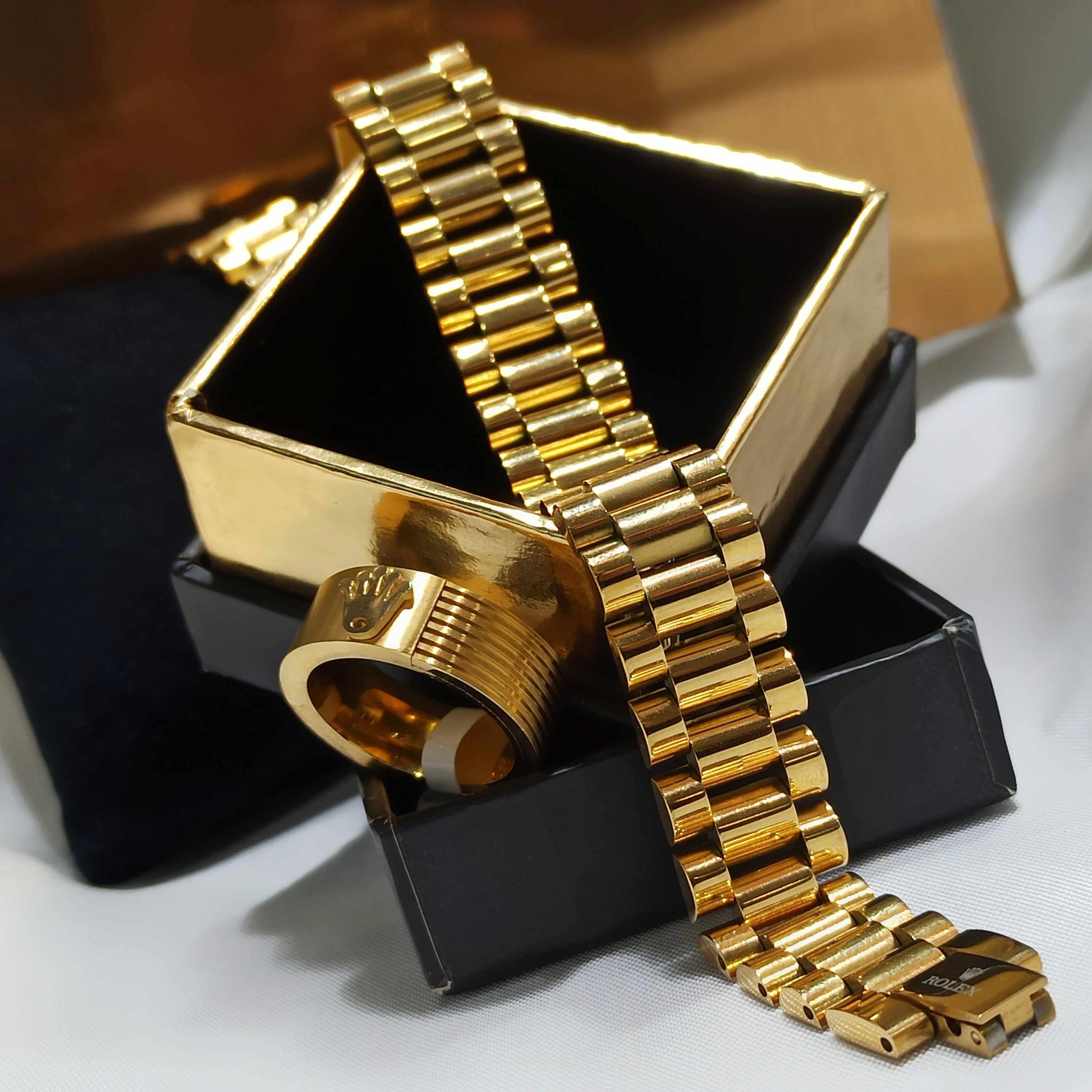 زیورآلات ژوپینگ es دستبند و انگشتر ست استیل رولکس 