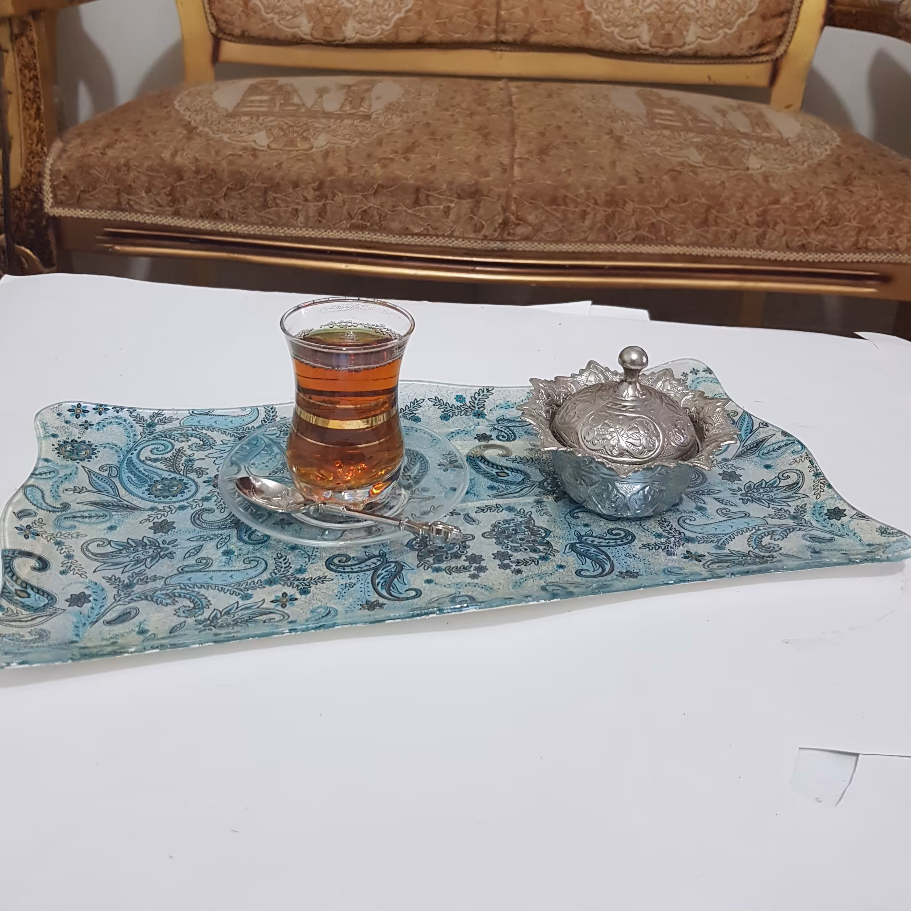 سینی بلوری پذیرایی سروچای ( ترانسفرواکرولیک)