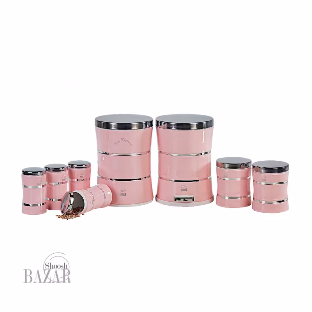 سرویس 8 پارچه کمر باریک دوخط صورتی لایت درب استیل بهازکالا 16300119