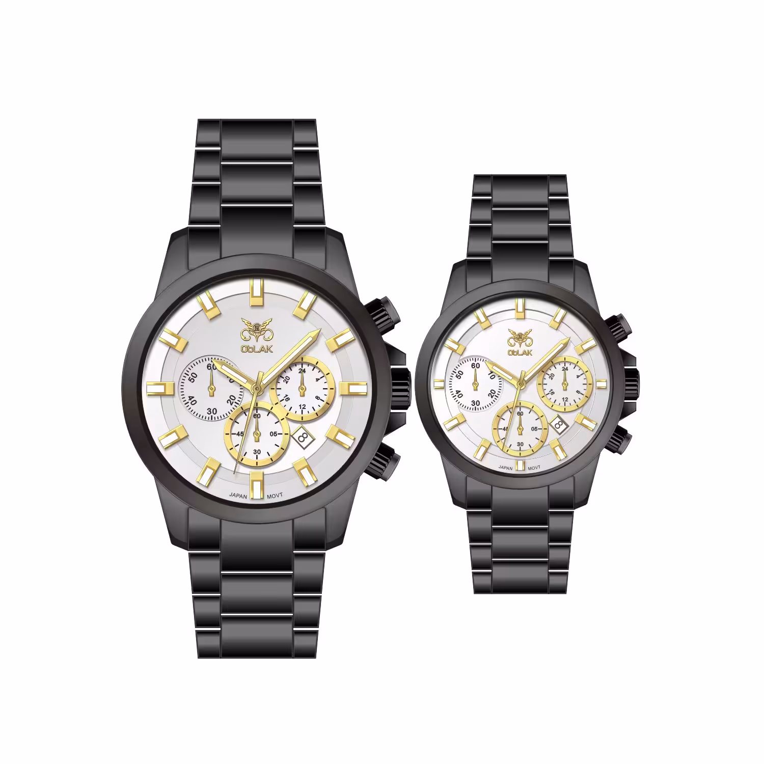 ست ساعت مچی عقربه ای زنانه و مردانه اوبلاک مدل 72698 رنگ تیتان صفحه سفید