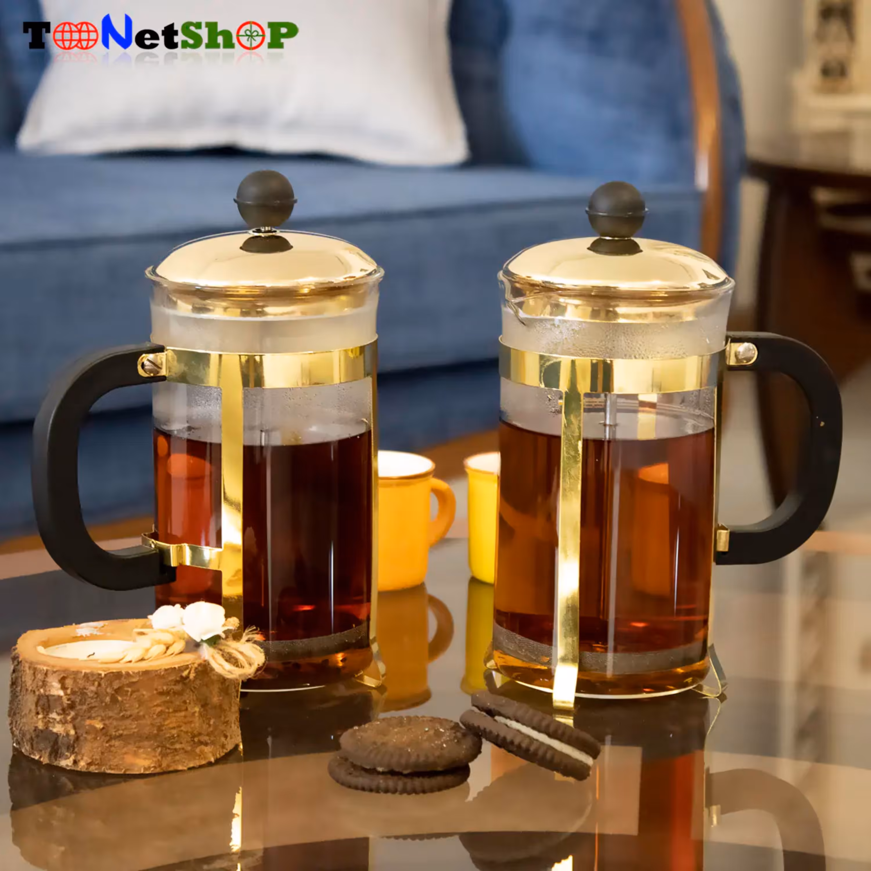 فرنچ پرس استیل طلایی درجه یک حجم 600 میلی لیتر