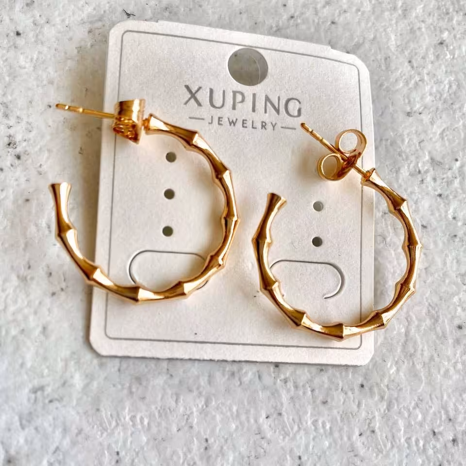 گوشواره ژوپینگ حلقه ای نیم بند طرح استخوانی طلایی