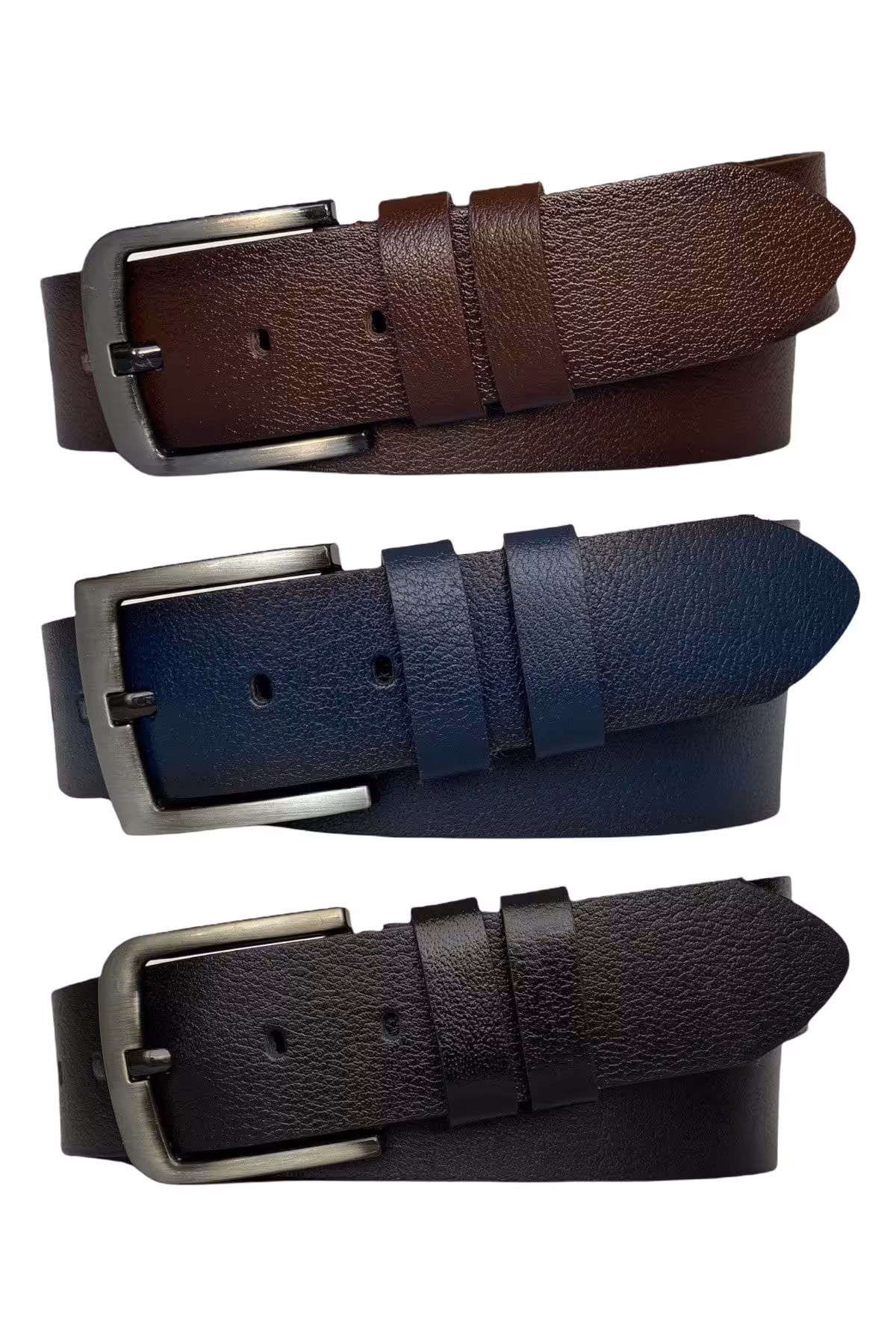 کمربند چند رنگ مردانه و زنانه ست چرمی 100% اورجینال با کیفیت 3 عدد مشکی آبی سرمه ای قهوه جین 4.5 سانتی متری ورزشی GoDeri