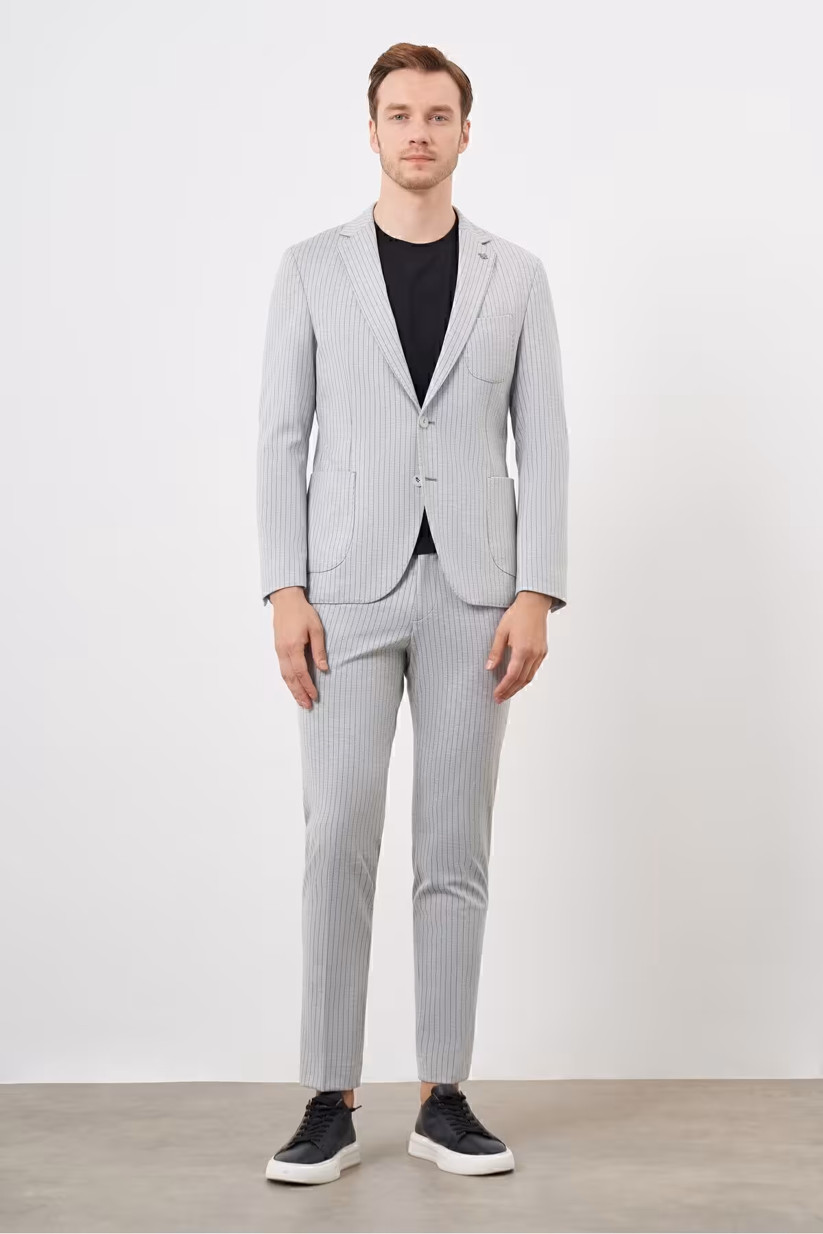 کت وشلوار خاکستری مردانه الگوی راه باریک و متناسب با یقه یکنواخت Morven