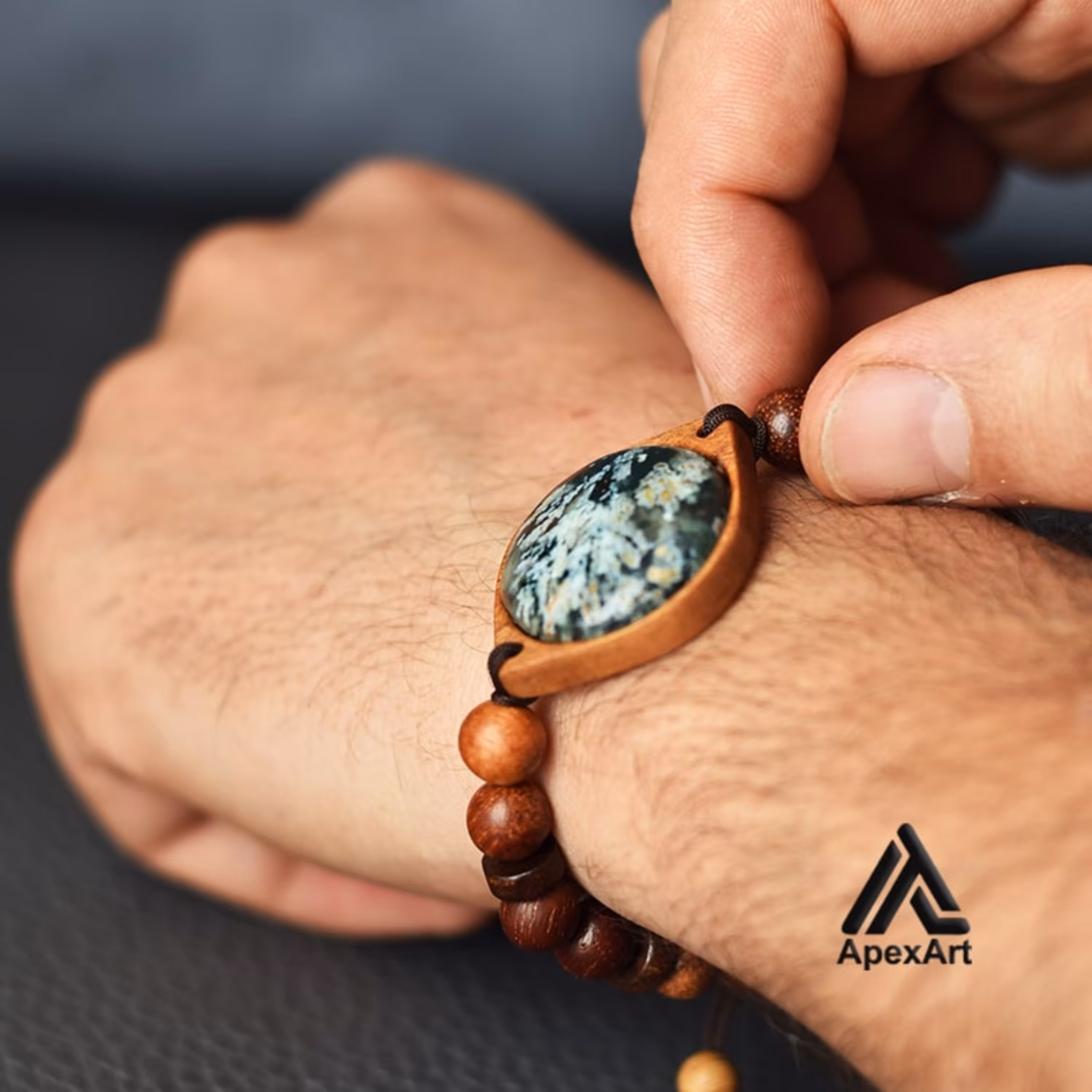 دستبند چوبی سنگ شجر