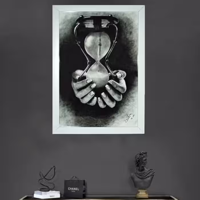 تابلو سیاه قلم ساعت شنی 50×35