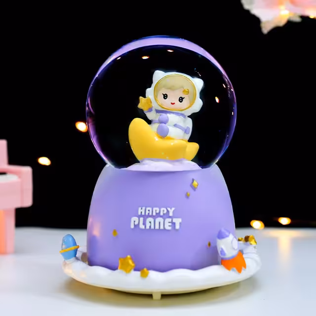 گوی موزیکال سایز متوسط چراغدار طرح دختر فضانورد