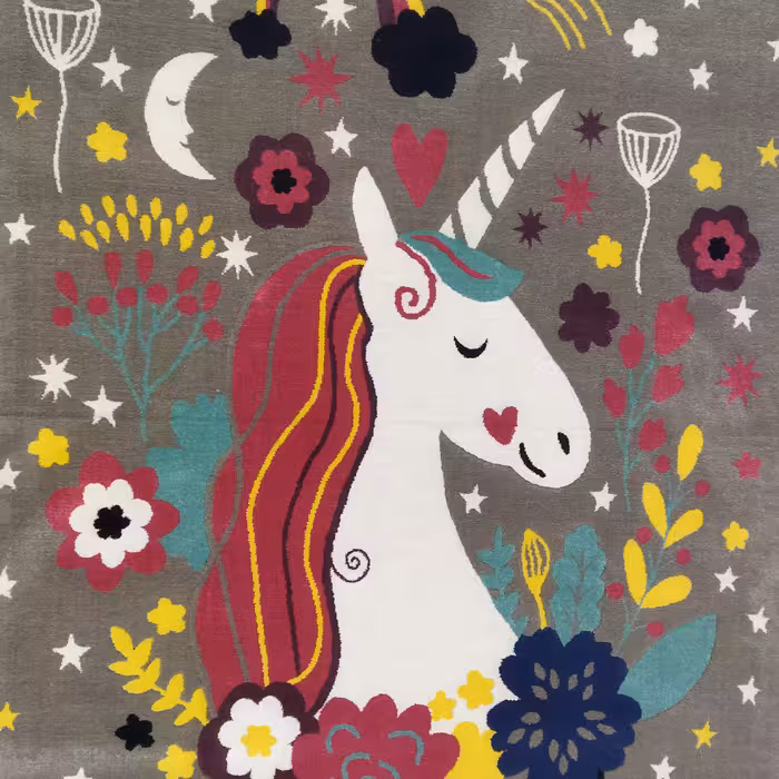 فرش پاتریس  فرش گلیم کودک  400شانه طرح تک شاخ طوسی سایز 6متری