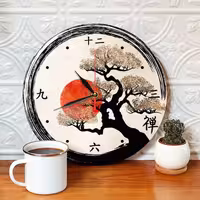 ساعت دیواری چوبی -ساعت دیواری فانتزی ساعت دیواری گرد ساعت دیواری طرح ژاپن کد S140