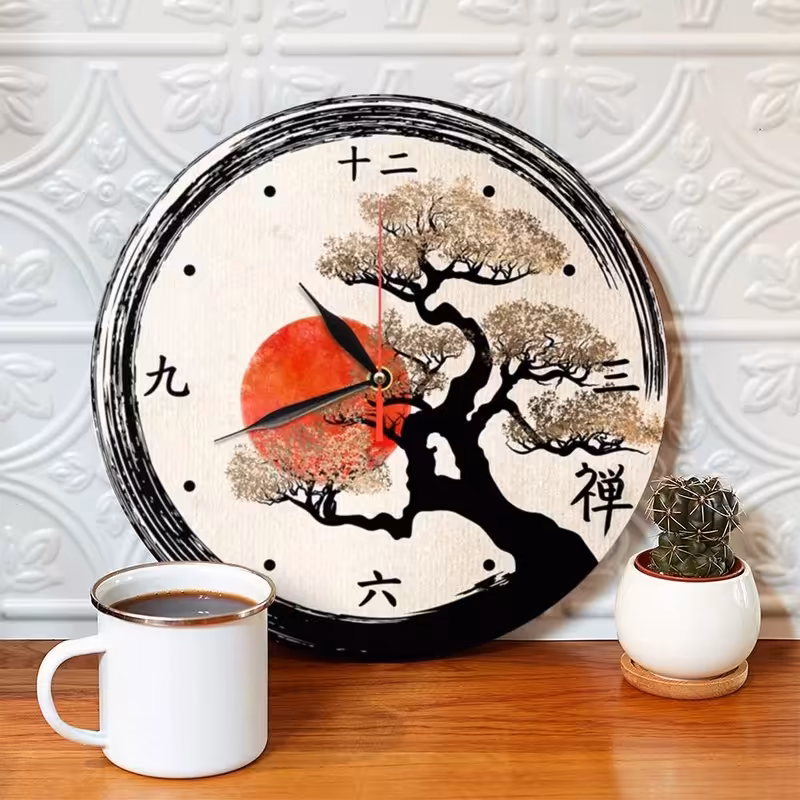 ساعت دیواری چوبی -ساعت دیواری فانتزی ساعت دیواری گرد ساعت دیواری طرح ژاپن کد S140
