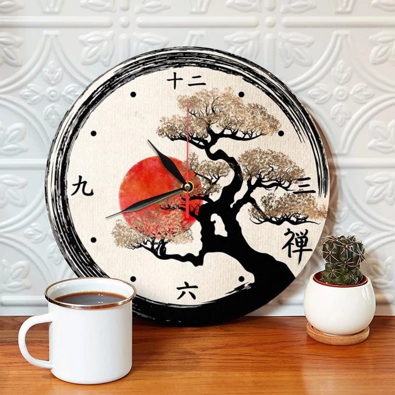 ساعت دیواری چوبی -ساعت دیواری فانتزی ساعت دیواری گرد ساعت دیواری طرح ژاپن کد S140