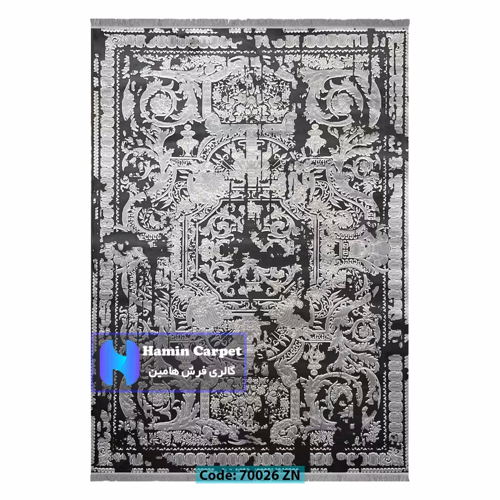 فرش 12 متری 700شانه تراکم 2100 برجسته مدل وینتیج فرانسوی ذغالی کد SZ70026ZN