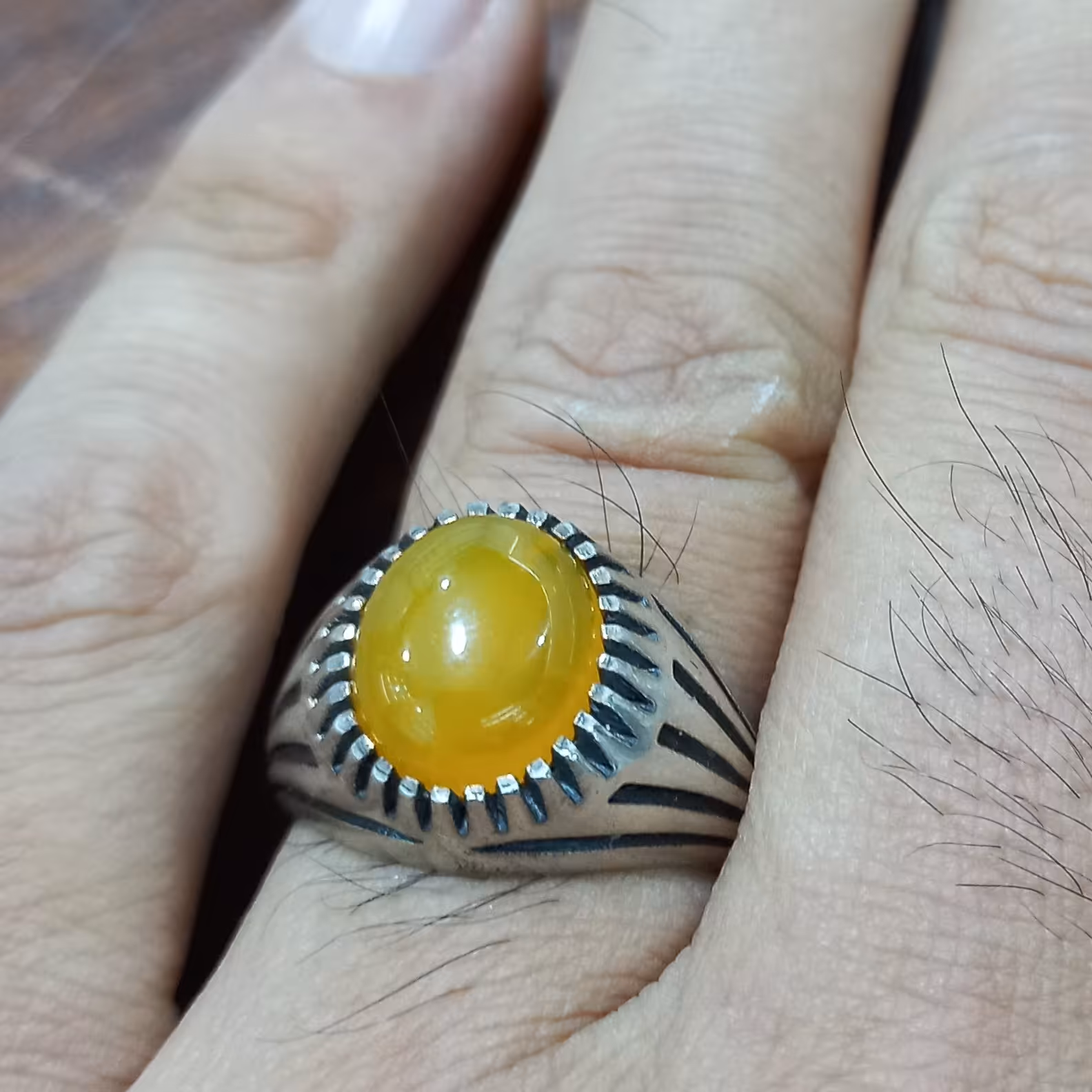 انگشتر نقره مردانه  سنگ شرف الشمس(با دعای مخصوص) عیار 925