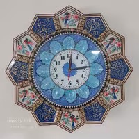 ساعت دیواری خاتم کاری اعلاء با صفحه مینا کاری روی مس و نقاشی مینیاتور سایز 42 سانتی متری