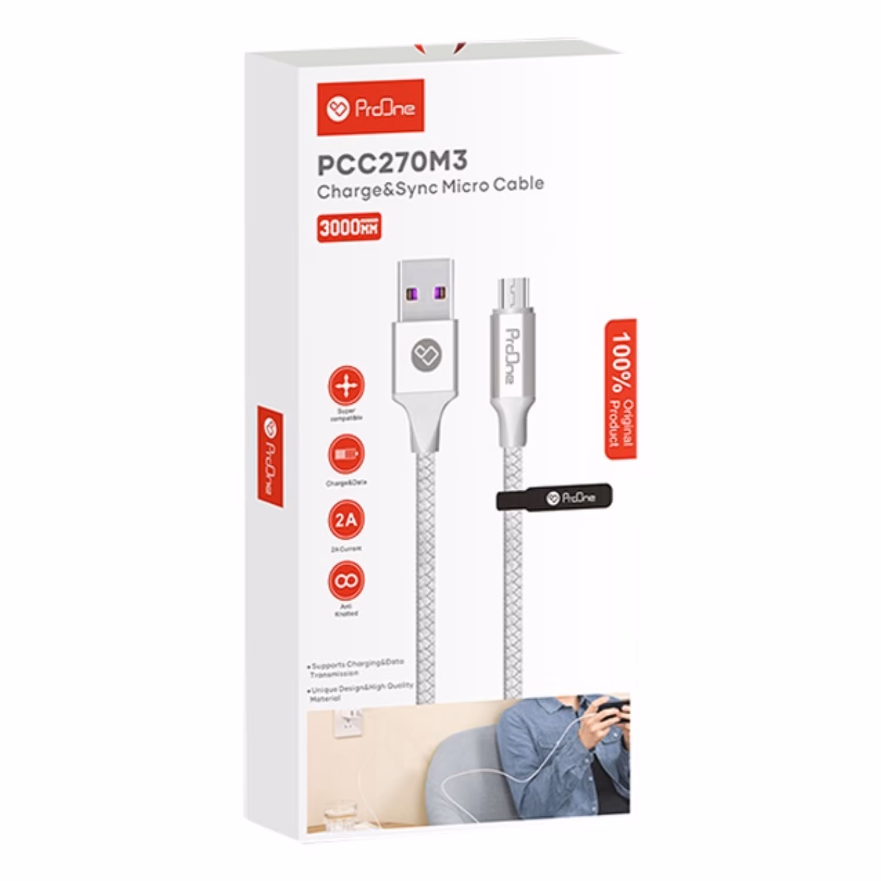 کابل شارژ سه متری MicroUSB پرووان PCC270M با گارانتی 6 ماهه