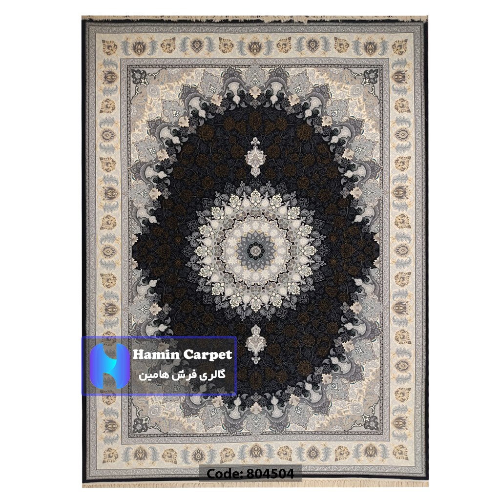 فرش 12 متری 700شانه تراکم 2550 نخ آکلریک رنگ زمینه سرمه ای کد AR804504