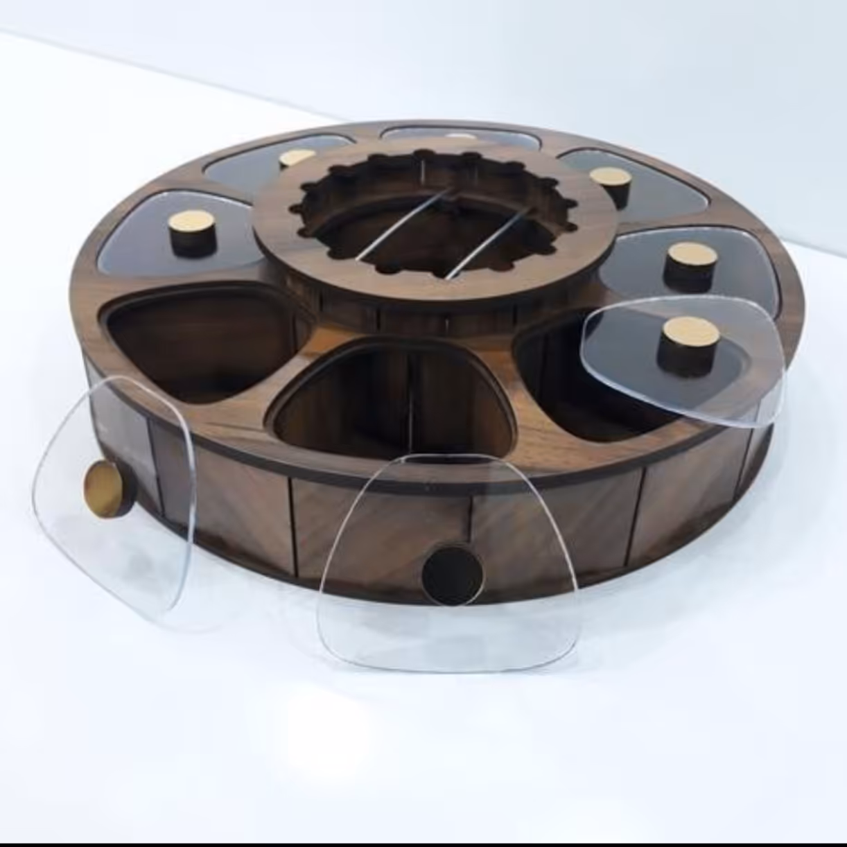 تیبگ  دایره جنس عالی درب دستگیره دار بهترین کیفیت بازار یک ست زیر لیوانی چوبی بعلاوه  پیمانه 