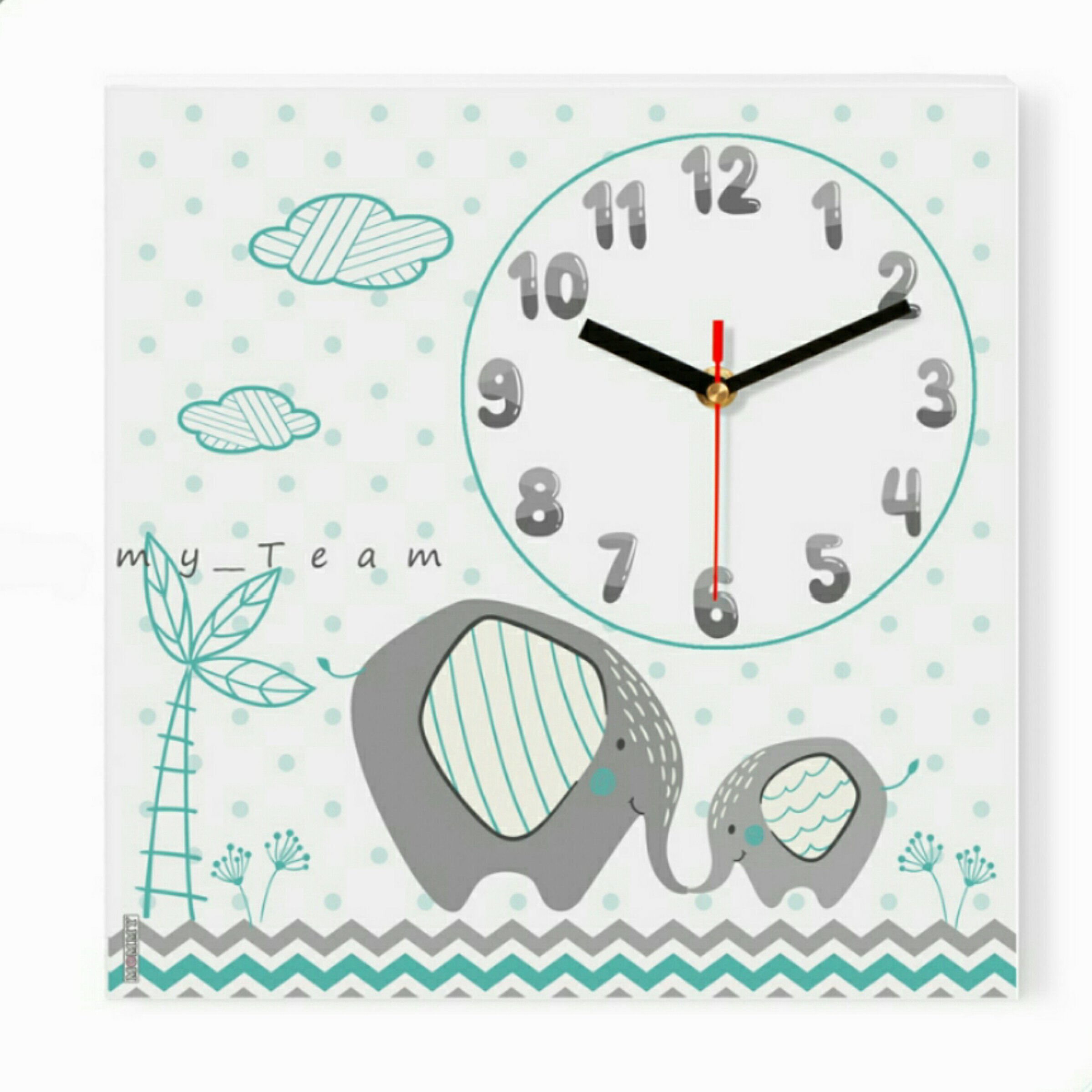 ساعت دیواری کودک  طرح فیل مادر سبزابی