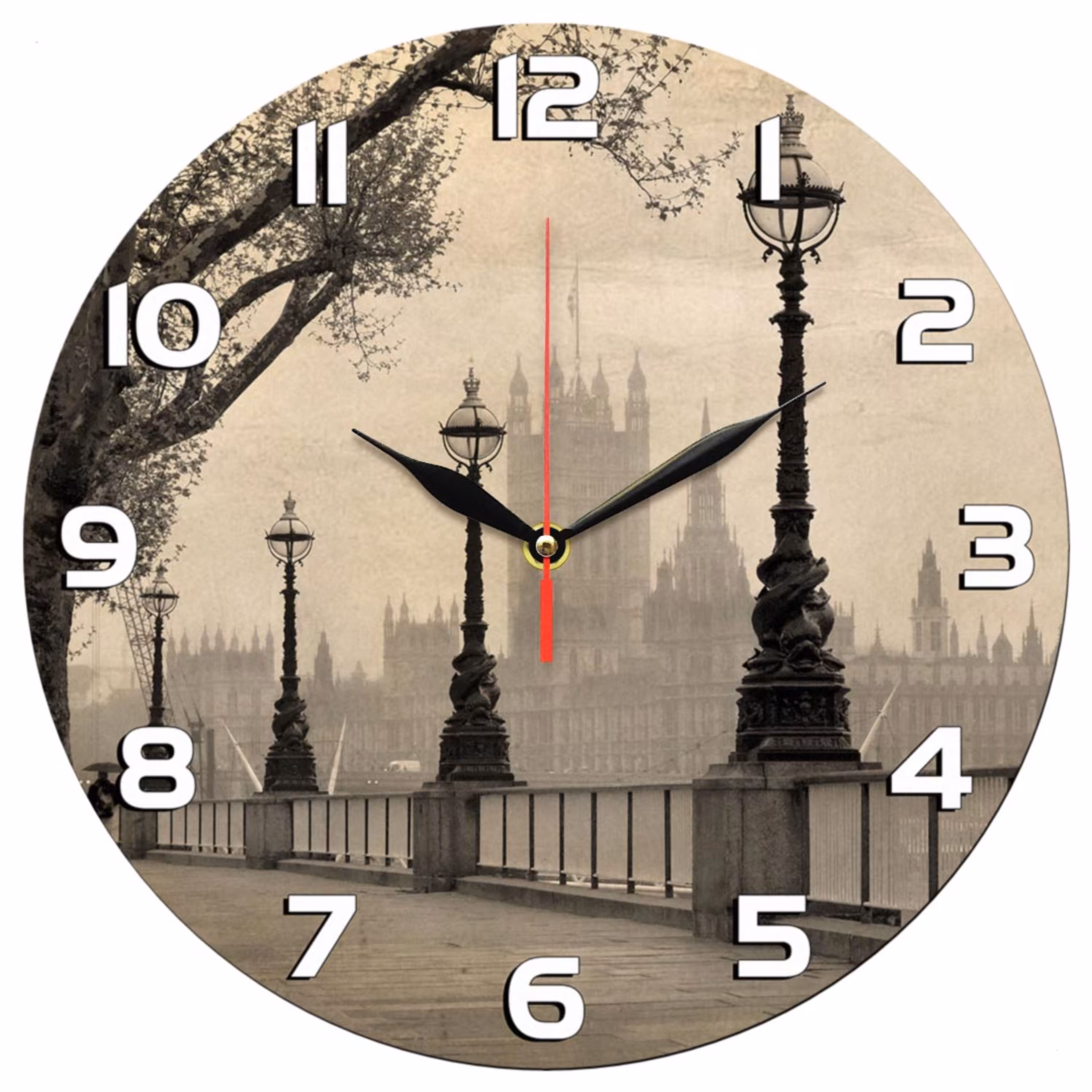 ساعت دیواری گرد مدل 1215 طرح منظره لندن قطر 30 سانتیمتر